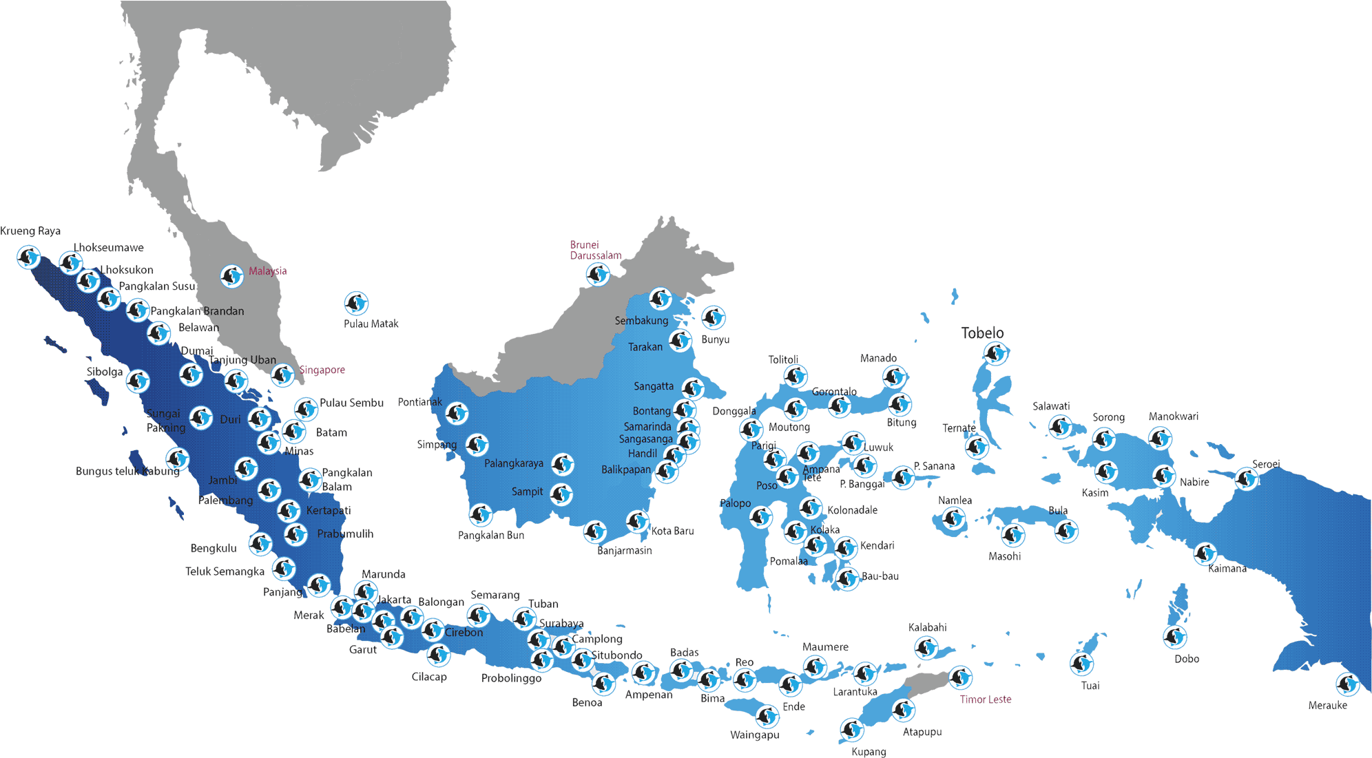 Indonesia Distribution Map - Southeast Asia And China (2000x1100), Png Download