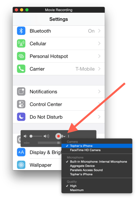 How To Record Your Iphone Or Ipad Screen On Your Mac - Iphone 7 Setting Menu (531x761), Png Download