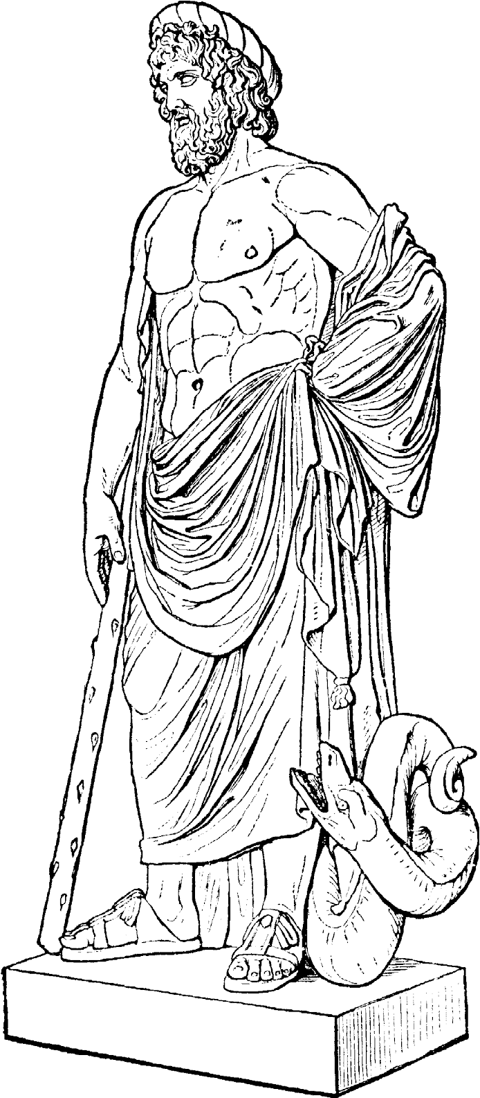 Asclepio Y Su Símbolo Serpentario - Greek Sculpture Zeus Drawing (706x1600), Png Download