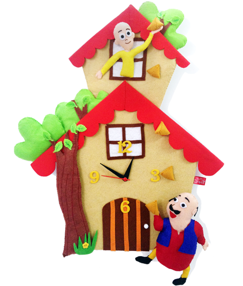 Felt 3d Motu Pattu Eating Samosa Wall Clock - Cartoon (588x586), Png Download