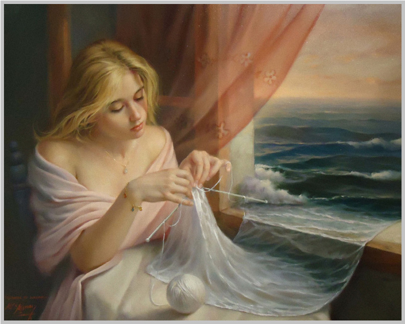 Obra Del Pintor Español Alex Alemany - Вышивка Крестом Девушка И Море (1100x700), Png Download