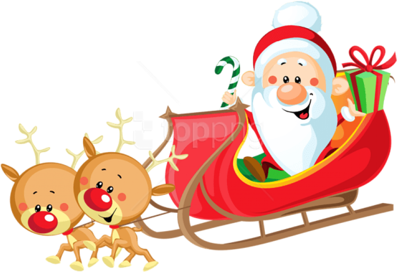 Free Png Cute Santa With Sleigh Png Images Transparent - Santa On Sleigh Clipart (850x581), Png Download