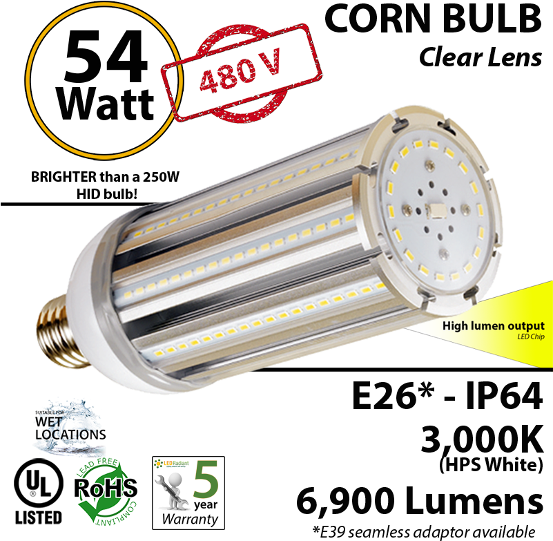 54 Watt Led 300w Halogen Replacement 6900lm 480v - 300 Watt Incandescent Led Replacement (800x803), Png Download