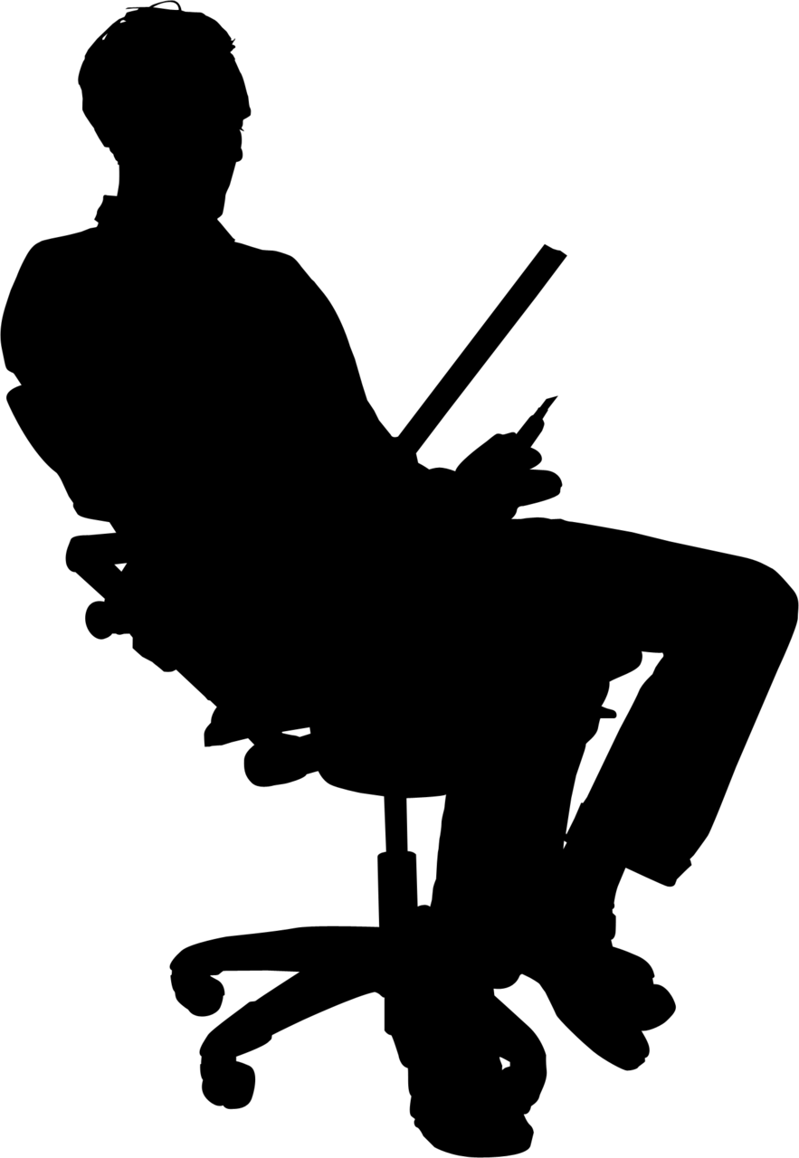 Sitting Man Silhouette People Woman - Person Sitting At Desk Png (883x1280), Png Download