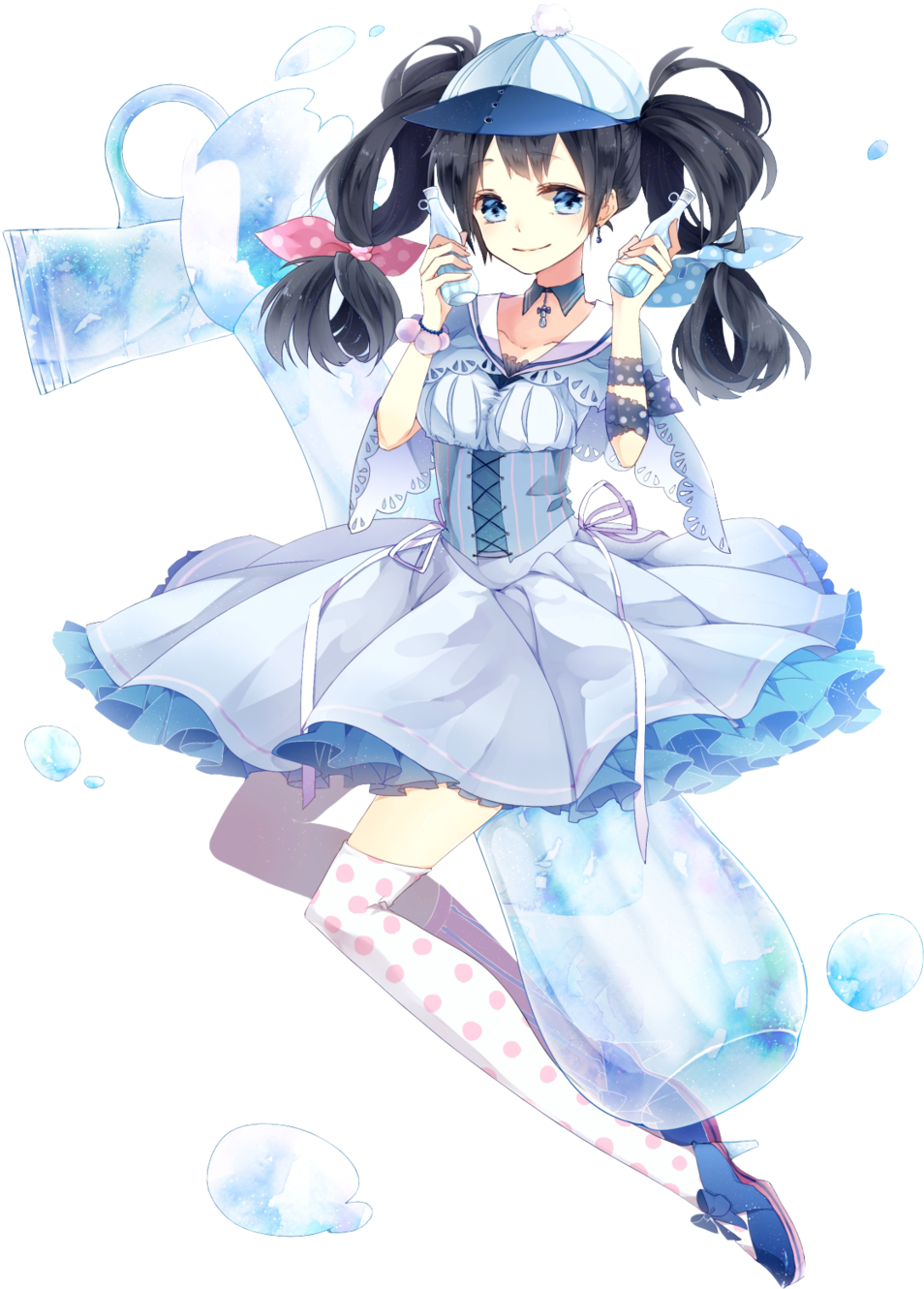 Anime Girl ☆ Crystal Spark - Anime Girl Blue Hair Render (1024x1448), Png Download