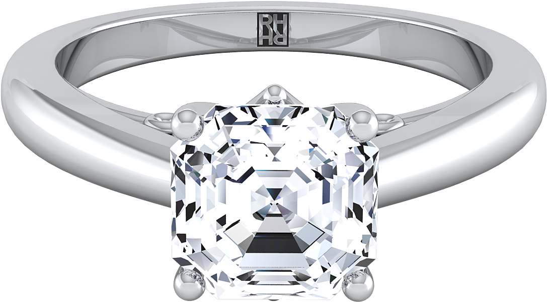 Asscher Cut Diamond Solitaire Engagement Ring With - Engagement Ring (1400x1400), Png Download