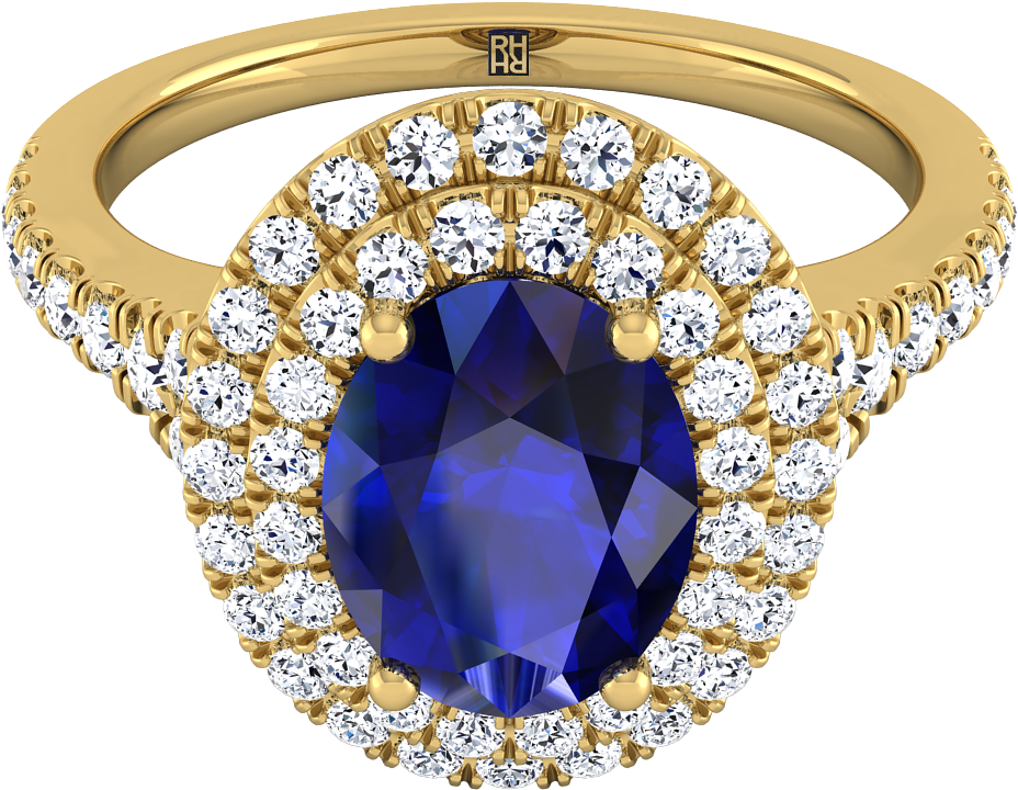 Sapphire Oval Center With Diamond Double Halo Engagement - Engagement Ring (1200x1200), Png Download
