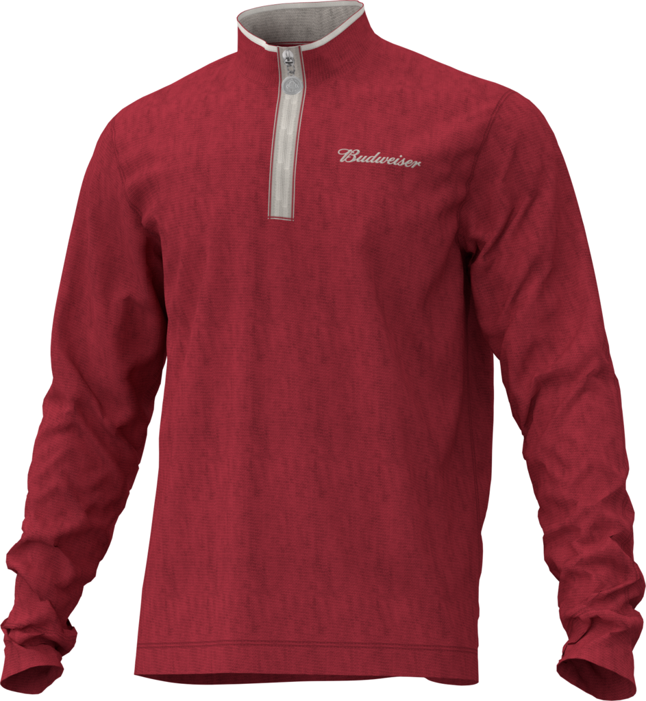 Budweiser 1/4 Zip Sweatshirt- Red - Long-sleeved T-shirt (943x1024), Png Download