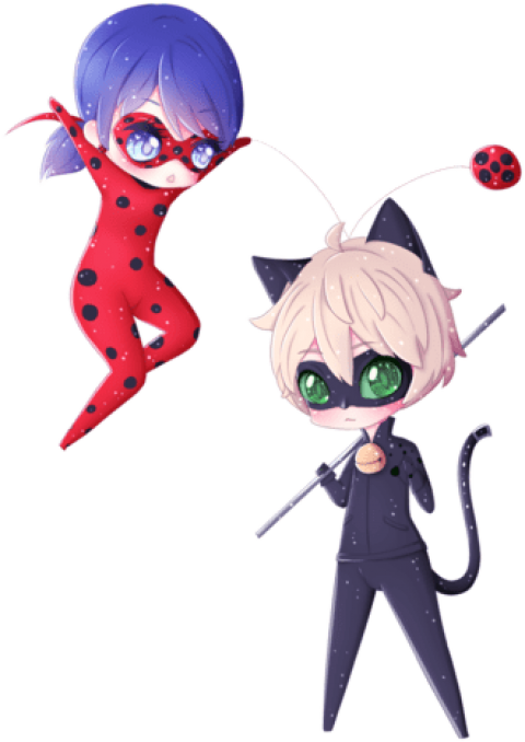Free Png Download Ladybug Club Tagged - Kawaii Ladybug And Chat Noir (480x678), Png Download
