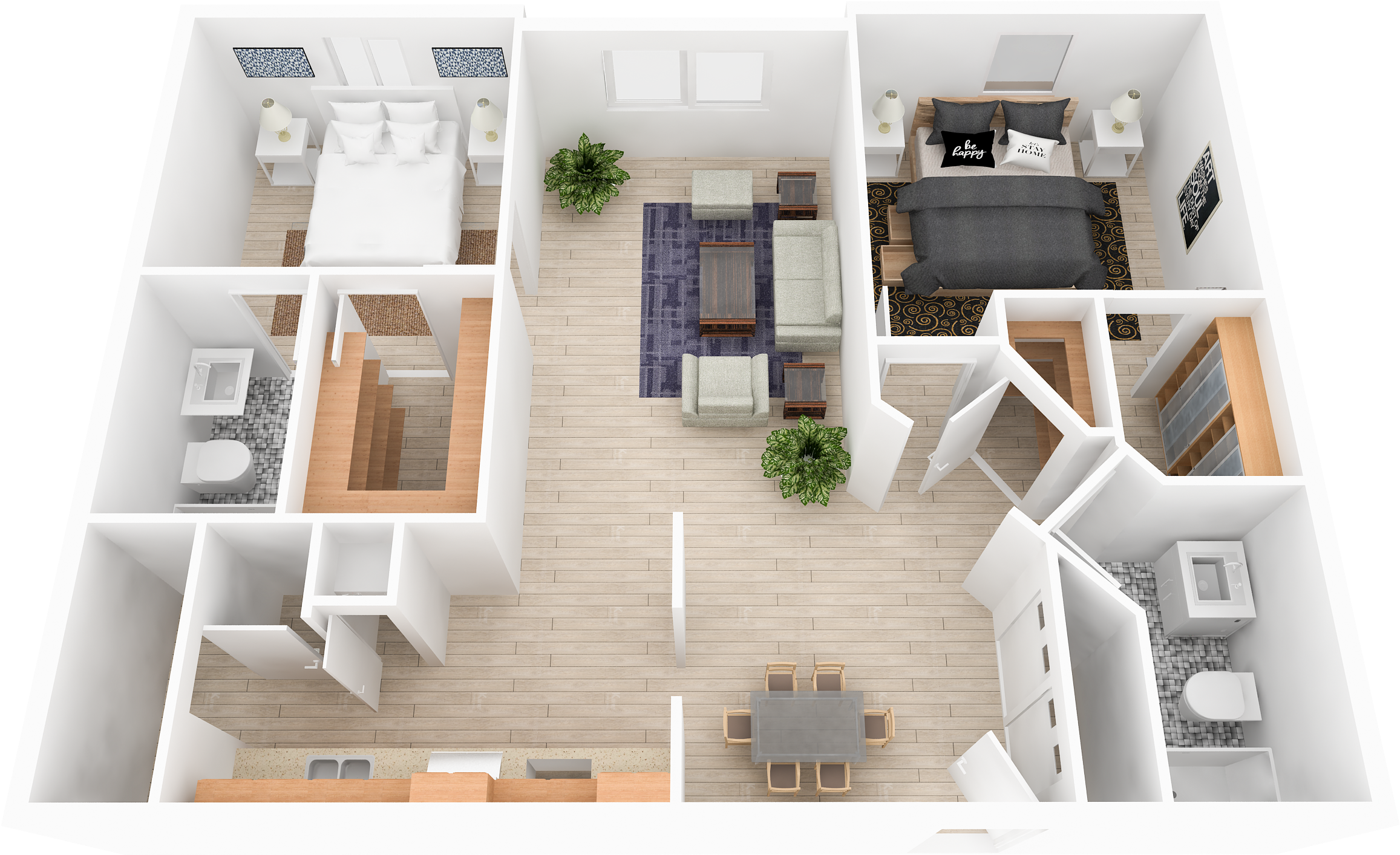2 Bedroom/ 2 Bathroom Apartments - Floor Plan (3000x2307), Png Download