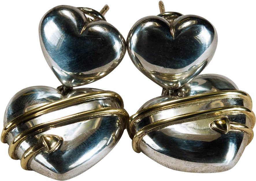 Tiffany Double Heart Earrings 925 18k Gold Sterling - Earrings (885x885), Png Download