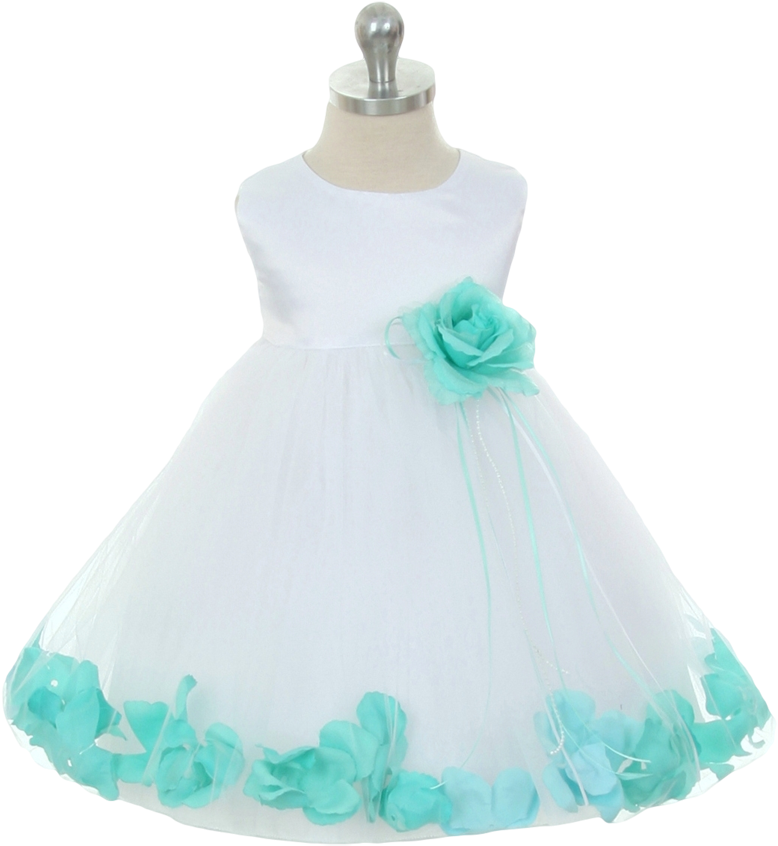 Mint Green Flower Petals Satin &amp - Flower Girl Dresses White And Mint (800x1000), Png Download