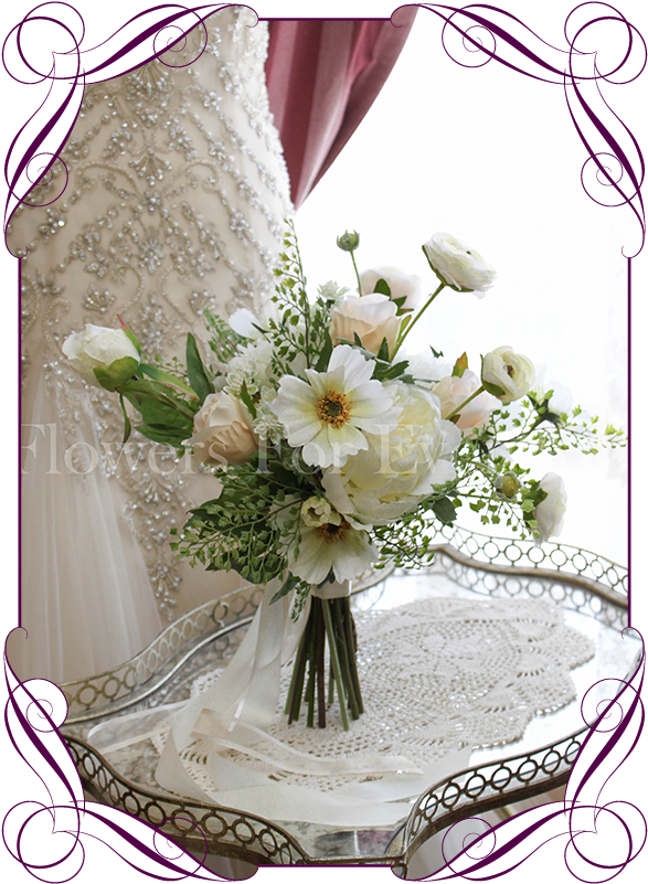 Silk Artificial Rustic Boho Textured White And Pastel - Wedding Bouquet White Cosmos (608x822), Png Download