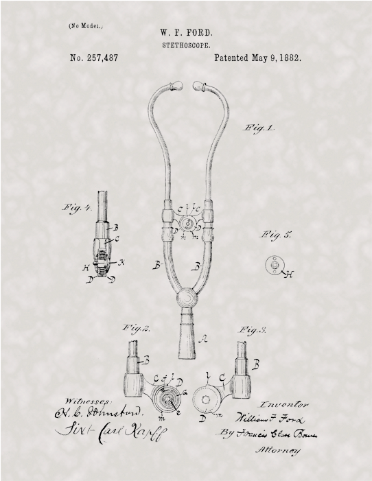 Doctor's Stethoscope Patent - Stethoscope Patent Drawing From 1882 - Vintage (700x700), Png Download