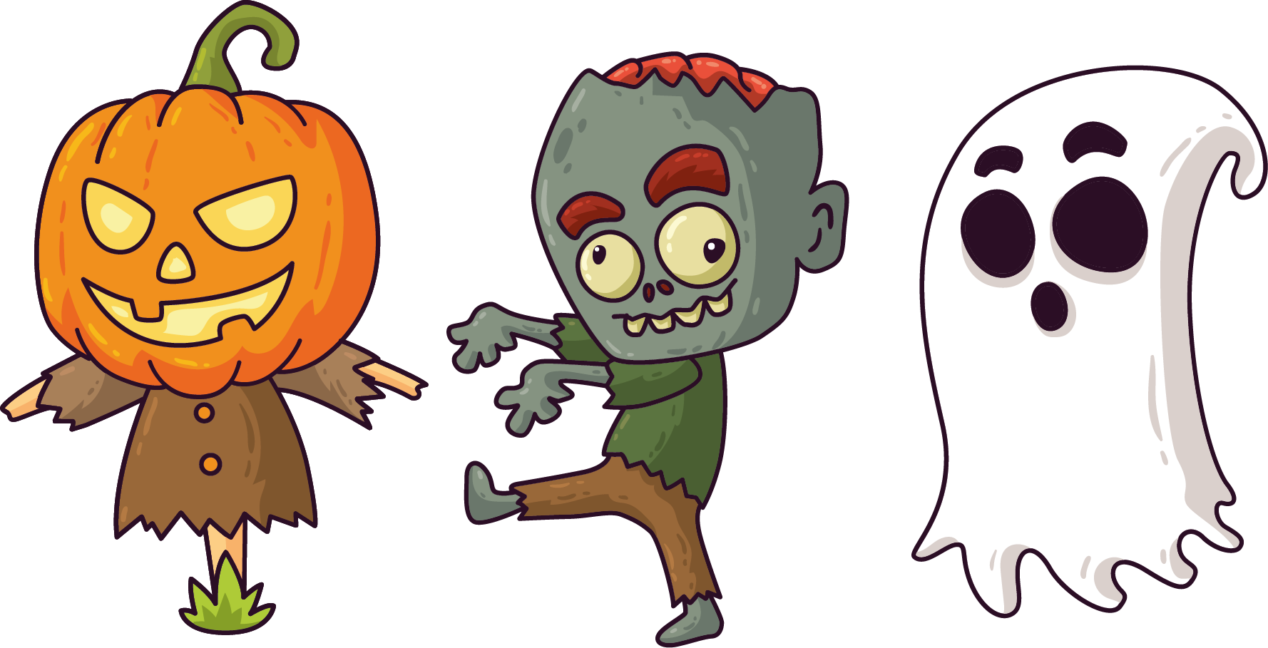 Scarecrow Zombie Ghost - Personajes De Halloween (1778x909), Png Download