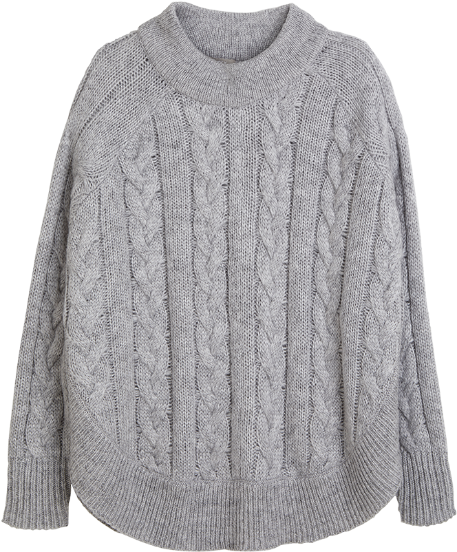 Cable Knit Grey Poncho Grey - Cardigan (888x888), Png Download