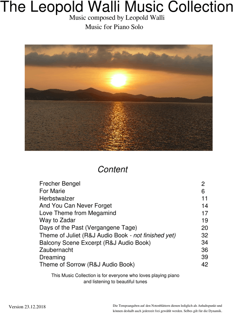 The Leopold Walli Music Collection Sheet Music For - Sunset (850x1100), Png Download