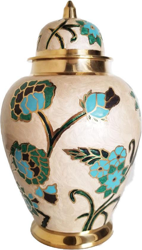 Blue Floral Urn<br>adult Size<br> - Porcelain (566x900), Png Download