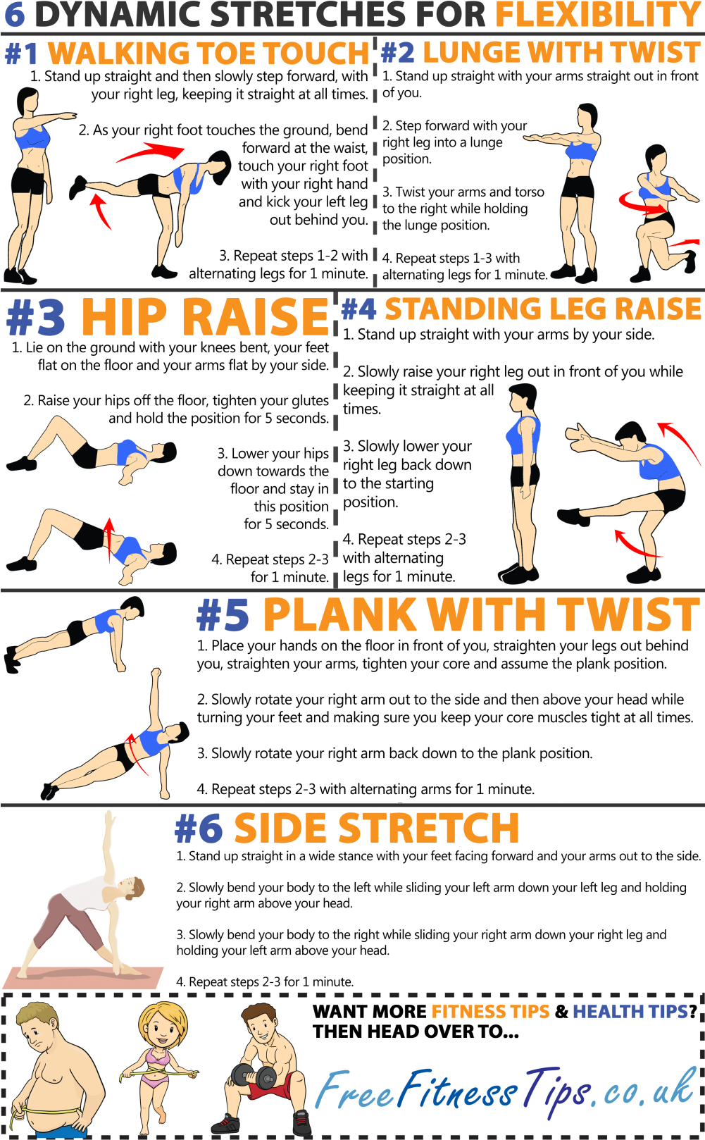6 Dynamic Stretches For Flexibility Infographic - Dynamic Stretching For Flexibility (1000x1629), Png Download