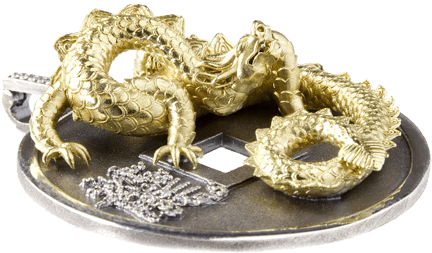 Dragon Pendant With Lucky Coin Necklace - Locket (1000x1000), Png Download