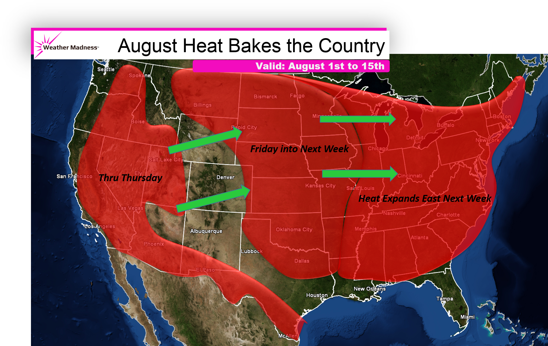 The Heatwave In The West Will Expand Into The Plains - Map (1933x1228), Png Download