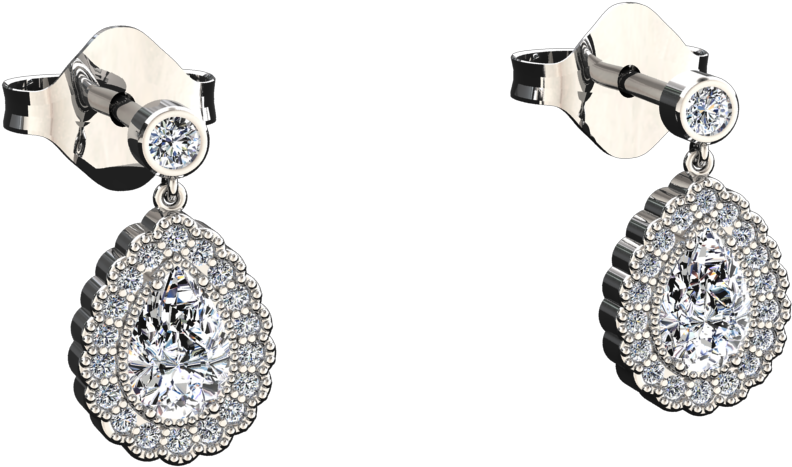 Pear Shape Diamond Victorian Halo Earrings In 14k Gold - Earrings (960x720), Png Download