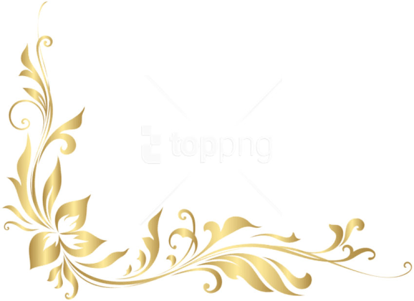 Free Png Download Golden Floral Decoration Clipart - Floral Design Golden Png (850x617), Png Download