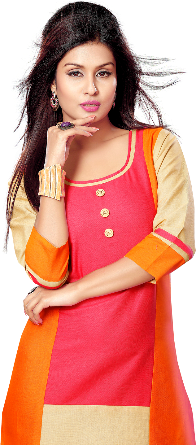 Yuri's Multicoloured Cotton Straight Kurti (1500x1500), Png Download