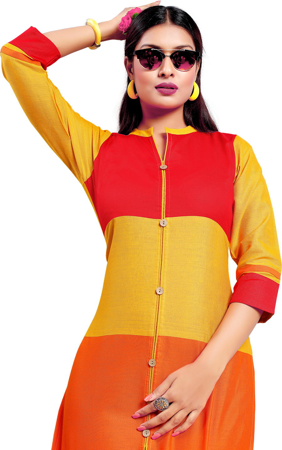 Yuri's Multicoloured Cotton Straight Kurti - Girl (1500x1500), Png Download
