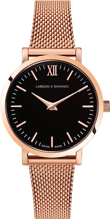Lj Classic Lugano Milanese 26mm Rose Gold Black - Larsson & Jennings Lugano Leather Strap Red Gold (766x1000), Png Download