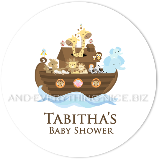 3" Round Noah's Ark Favor Labels • Self Adhesive Stickers - Shower Invitation Noah's Ark Twin Baby Shower (579x593), Png Download