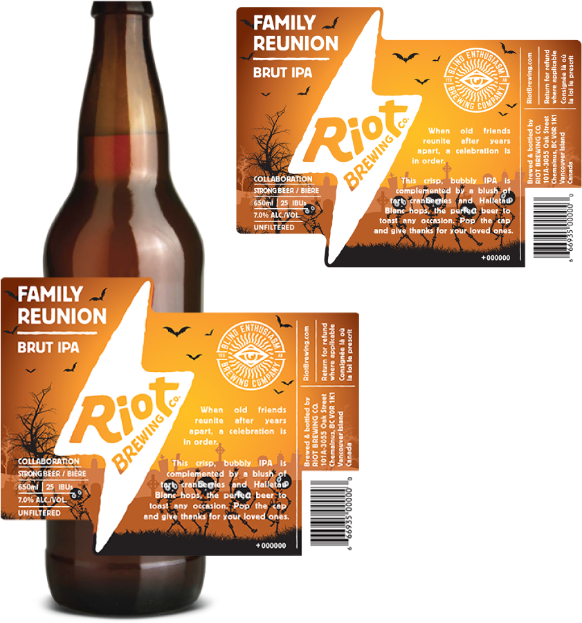 Riot Brewing Co Riot Beer Family Reunion Brut - Beer Bottle (1000x1000), Png Download