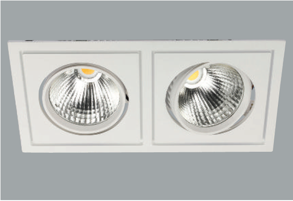 A White Double Fix Led Downlight With Grey Background - Headlamp (589x589), Png Download