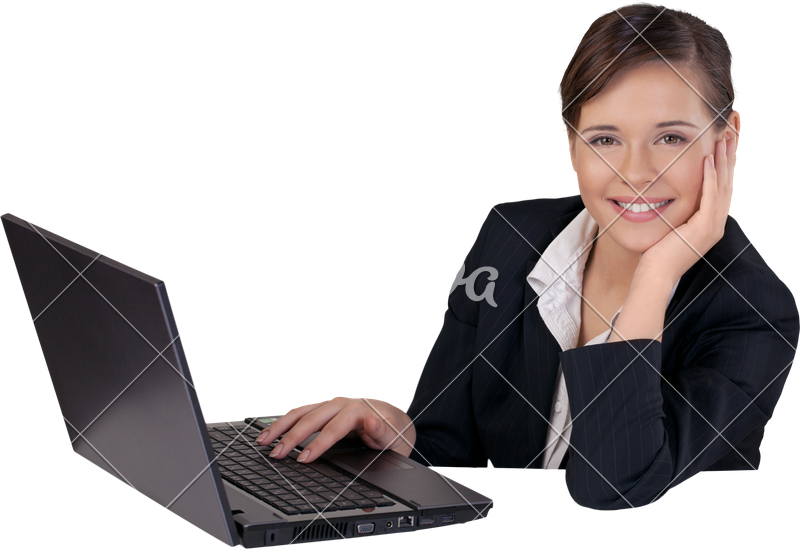Businesswoman Sitting At A Laptop And Resting - Sitting (800x549), Png Download