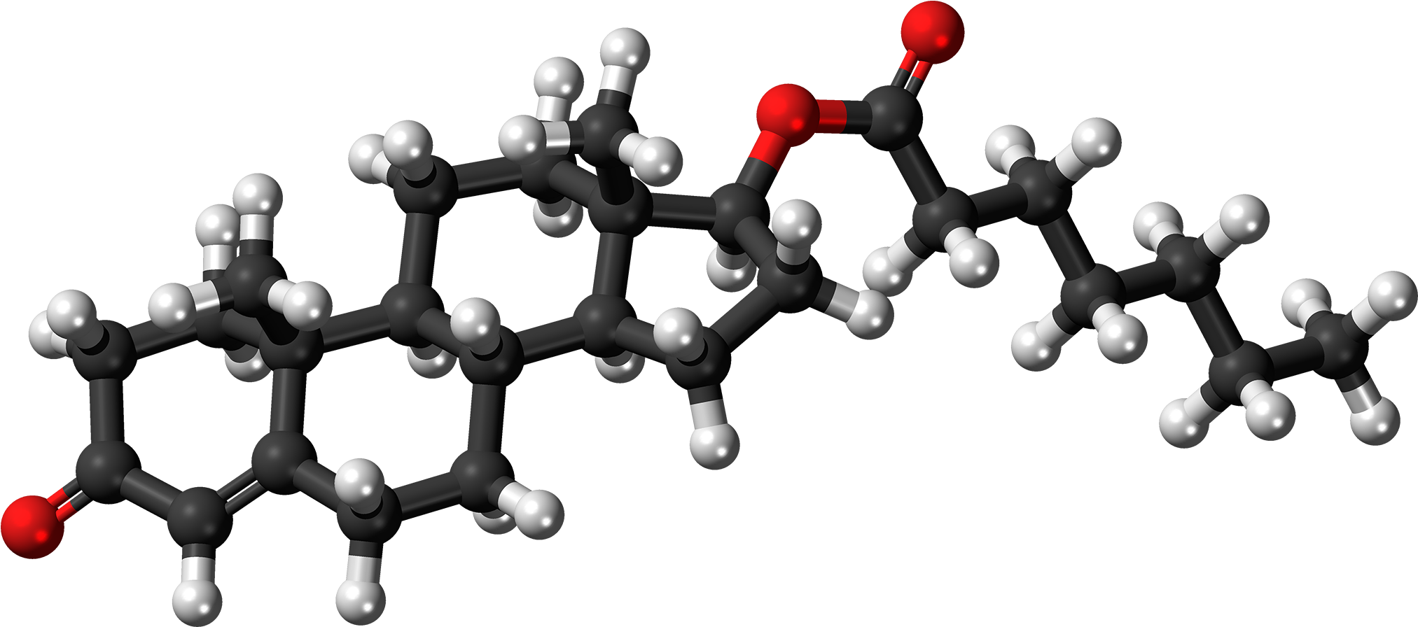 Testosterone Enanthate Molecule Ball - Progesterone Structure (2129x1000), Png Download
