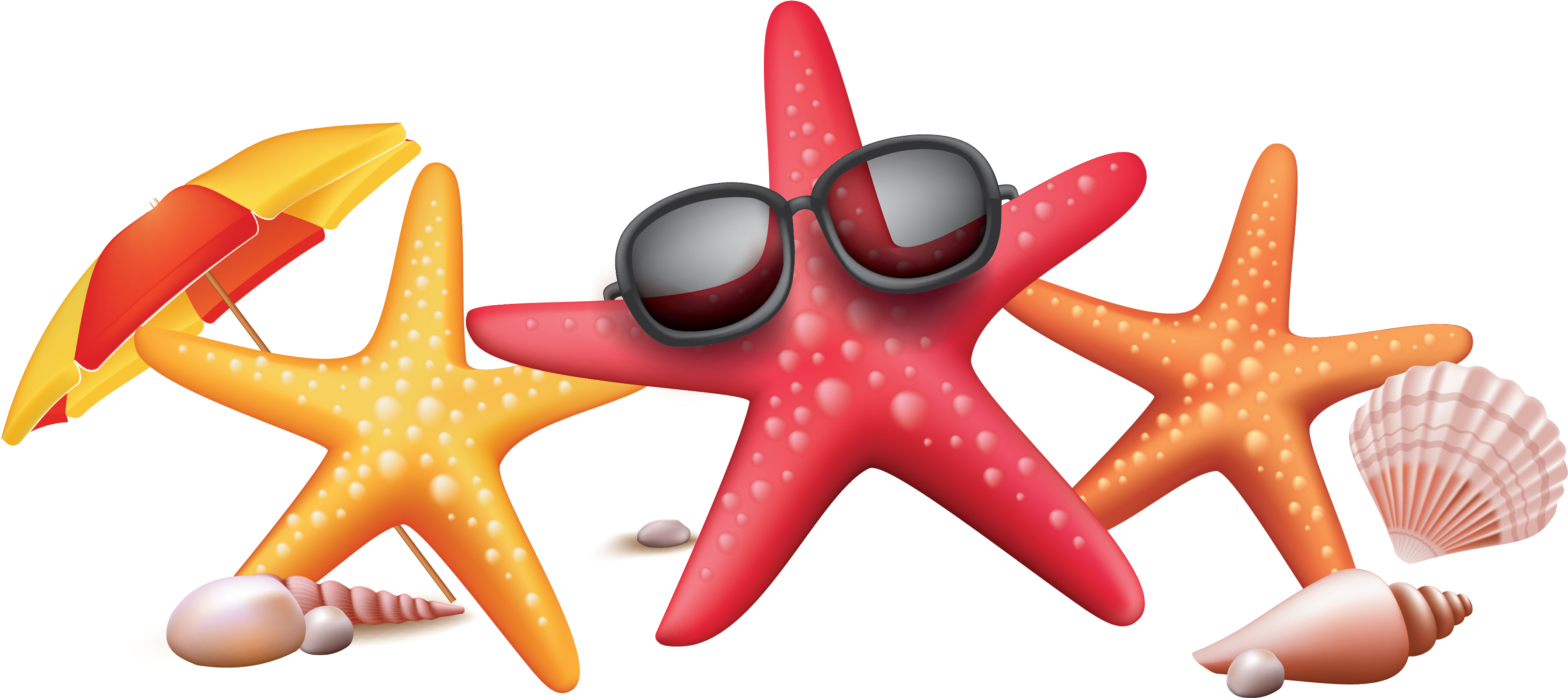 Vector Color Seaside Starfish Sunglasses Creative - Summer (3588x1599), Png Download