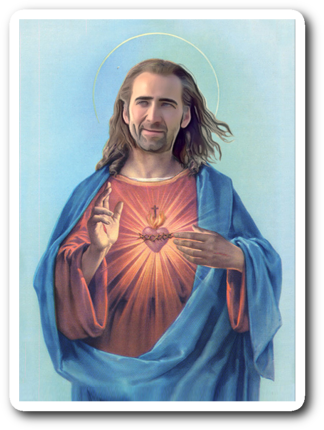 Nic Cage As Jesus Sticker - Nicolas Cage Art (1064x1064), Png Download