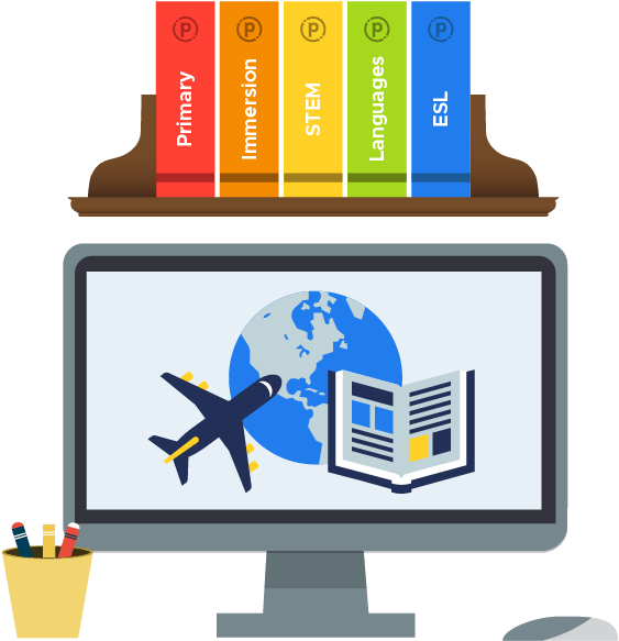 Bookshelf And A Computer Leading To More Info - Graphic Design (640x672), Png Download