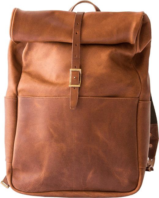 Brown Leather Backpack Transparent Image - Leather (590x680), Png Download
