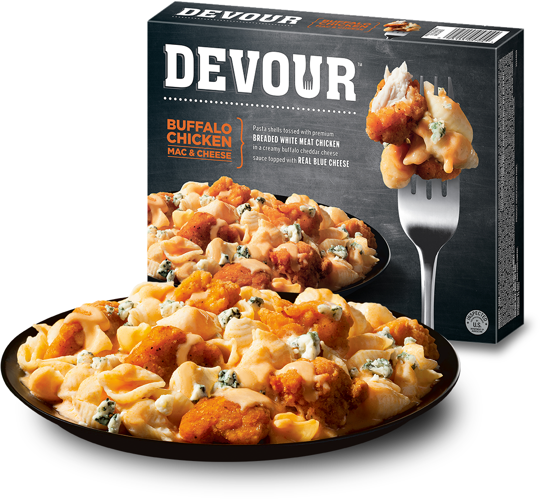 Devour Frozen Meals Came To Carrot Looking To Hijack - Devour Buffalo Chicken Mac And Cheese (1093x1044), Png Download