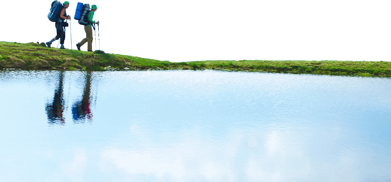 Hikers Reverse - Reflection (1600x746), Png Download