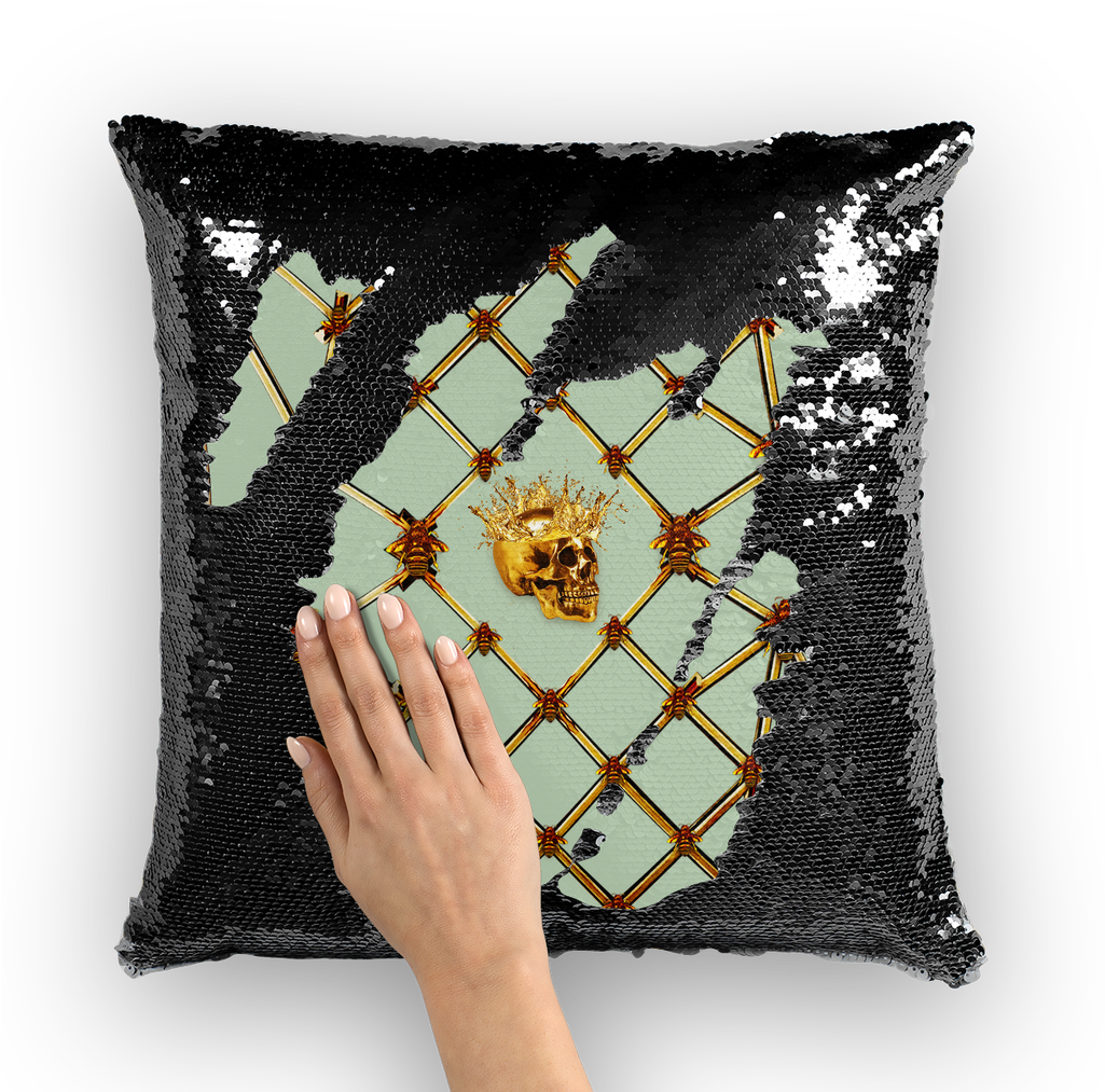 Golden Skull & Star- French Gothic Sequin Pillowcase - Cushion (1024x1024), Png Download