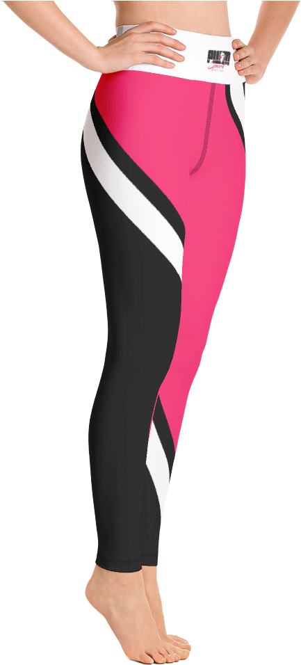 Pwm Olympic Gym Leggings White Waistband, Pink, Black - Yoga Pants (1000x1000), Png Download