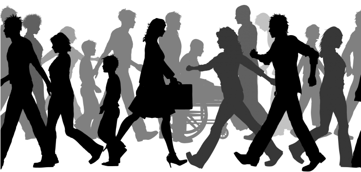 Silhouette Person Transprent Png - Crowd Of People Walking Silhouette (740x450), Png Download
