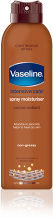 Buy Vaseline Spray & Go Cocoa Radiant - Vaseline Intensive Care Cocoa Spray Moisturiser 190ml (400x473), Png Download