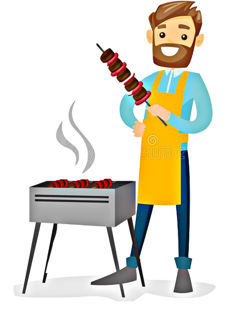 White Man Grilling Cartoon (480x646), Png Download