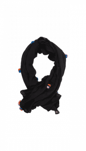 Pom Pom Fiesta Black Square Scarf - Chumbak Solid Viscose Women's Scarf (300x525), Png Download