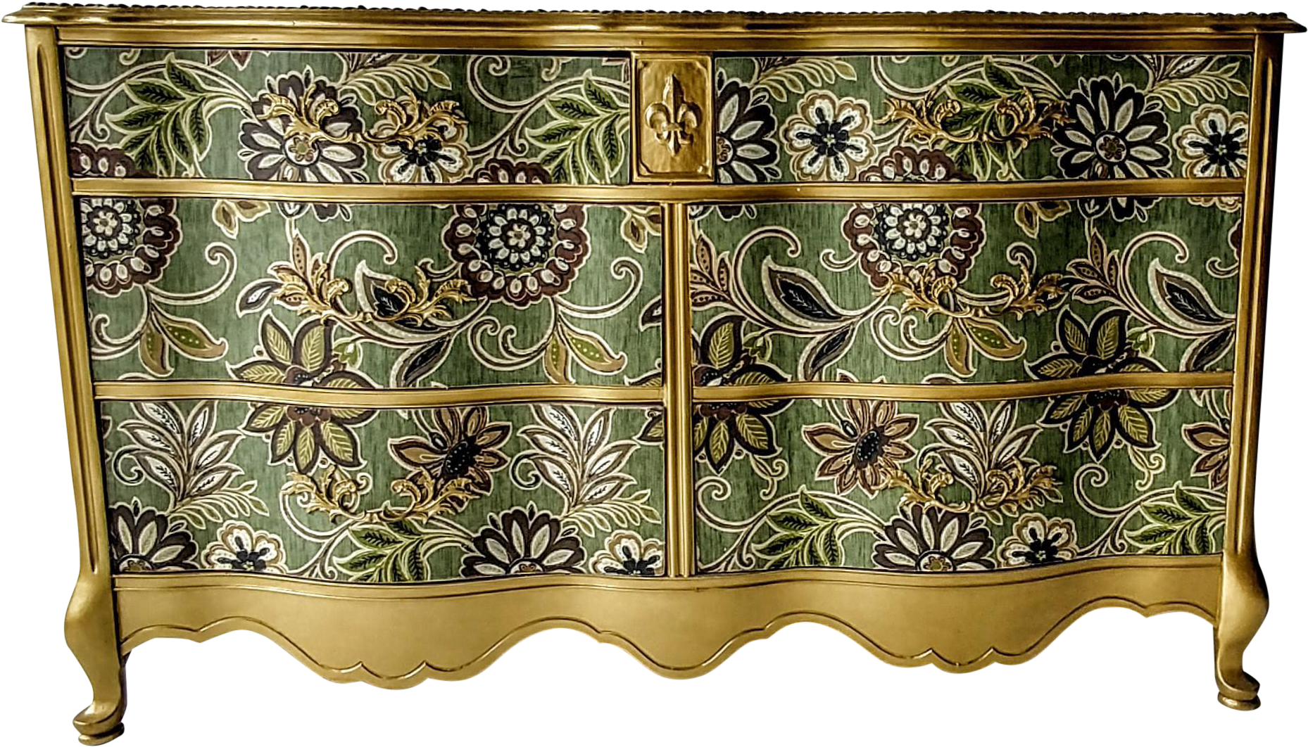 Fabric, Gold Metallic Accents, And Nail Head Trim - Sideboard (2063x1179), Png Download