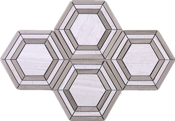 Brown Hexagon Pattern Stone Mesh Mounted Mosaic Tile - Tile (603x418), Png Download