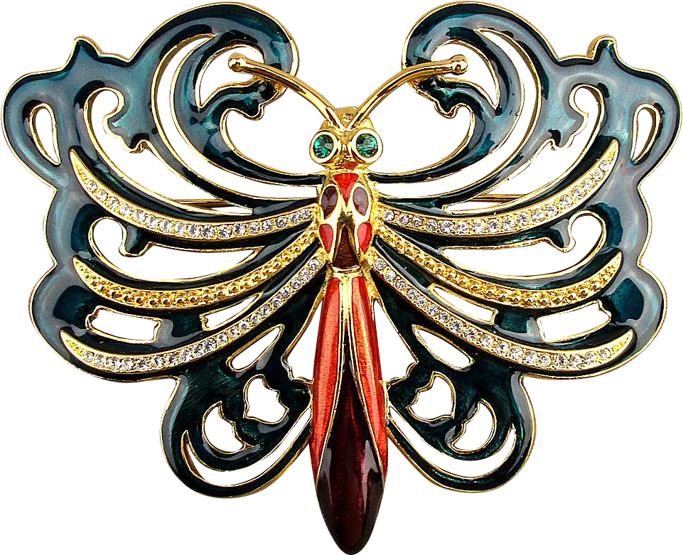 Cindy Adams Big Enamel Rhinestone Dragonfly Pin - Brooch (960x960), Png Download